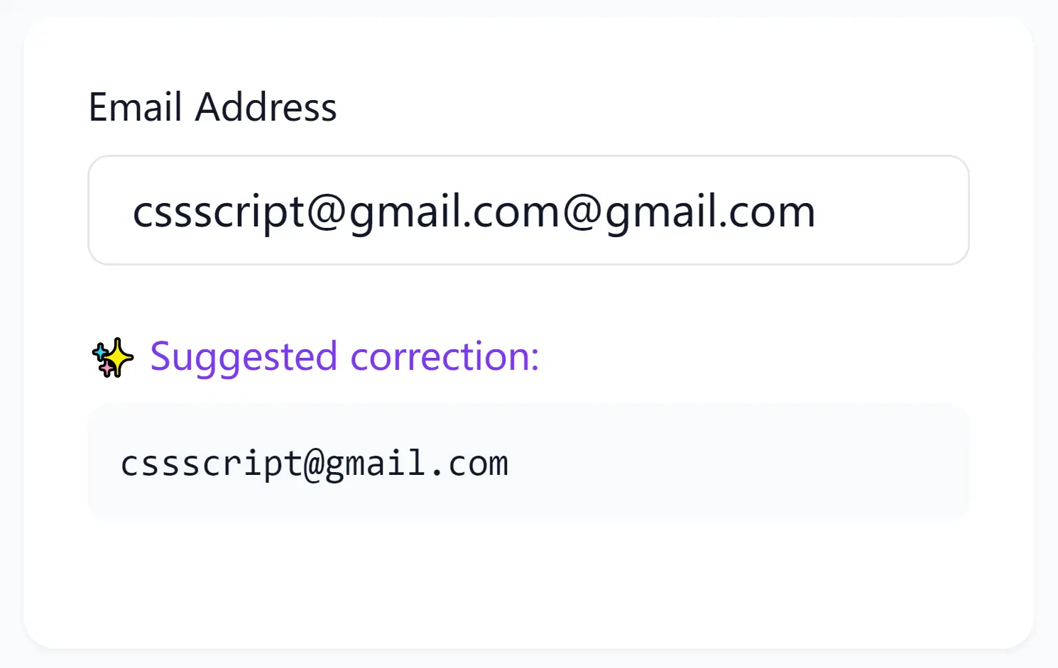 Email validator with a suggested correction feature